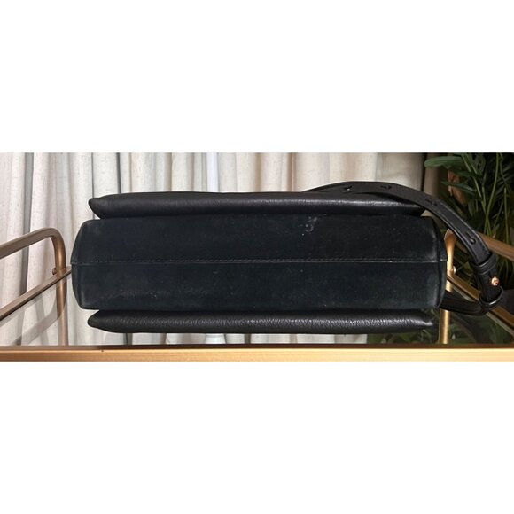 Tory Burch Black Leather and Suede Kira Handbag With Gold Logo Accents & Adjusta - Picture 6 of 13